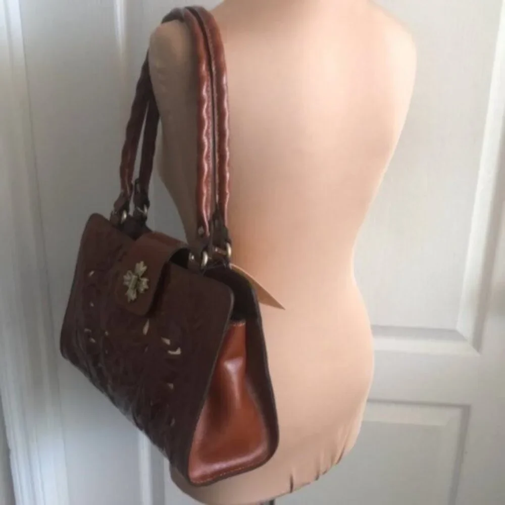 Patricia NASH Rosina Leather Cut Out Tooled Shoulder Handbag Tan